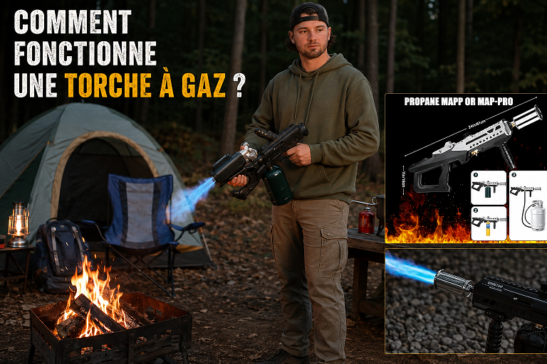 Détail mécanique d’une torche à gaz dans un atelier sombre